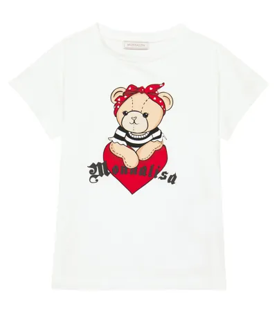 Monnalisa Kids' Printed Cotton T-shirt In Bianco