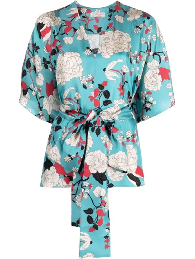 Alberto Biani Floral-print Silk Blouse In Blue