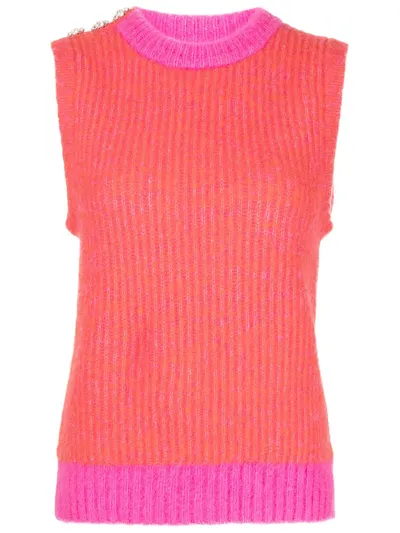 Ganni Contrasting-trimmed Regular-fit Wool-blend Vest In Shocking Pink