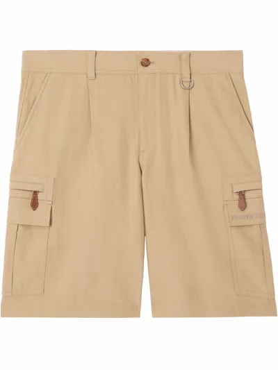 Burberry Embroidered-logo Cargo Shorts In Neutrals