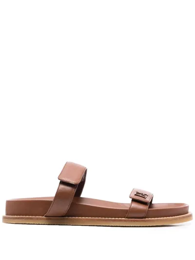 Emporio Armani Touch-strap Leather Sandals In Braun