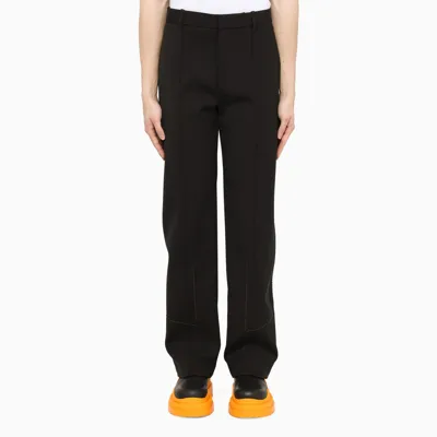 Bottega Veneta Herringbone Wool-blend Trousers In Black