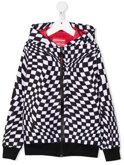 Sprayground Kid Teen Abstract-check Zip Hoodie In Black