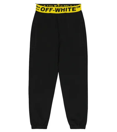 Off-white Kids' Logo Cotton Jersey Sweatpants In Black Yellow