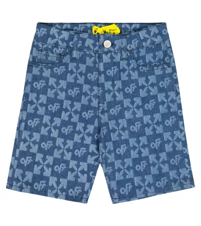 Off-white Kids' Arrows Denim Bermuda Shorts In Blue