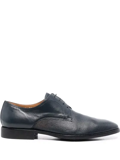 Corneliani Perforated Leather Oxford Shoes In Blau