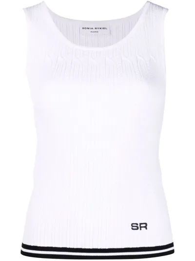 Sonia Rykiel Logo-embroidered Pointelle-knit Tank Top In Weiss