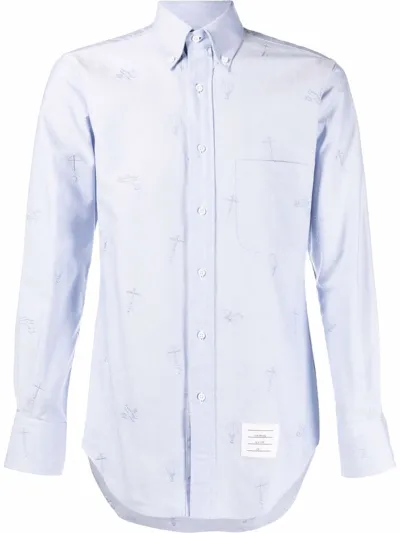 Thom Browne Lobster-embroidered Cotton-poplin Shirt In Blue