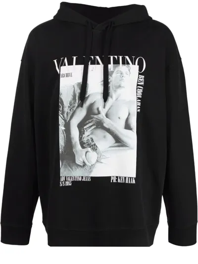 Valentino Graphic-print Cotton Hoodie In Schwarz