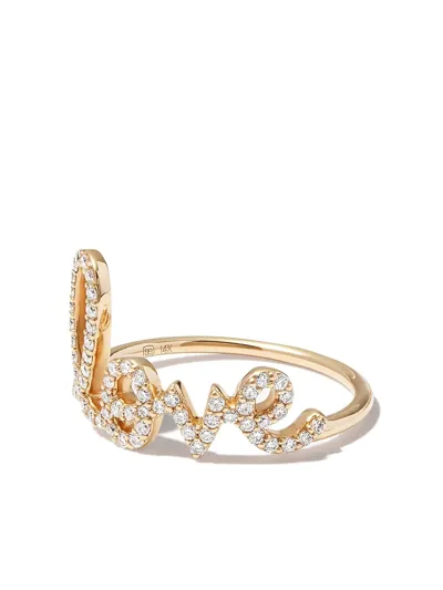 Sydney Evan Large 14kt Yellow Gold Love Script Diamond Ring