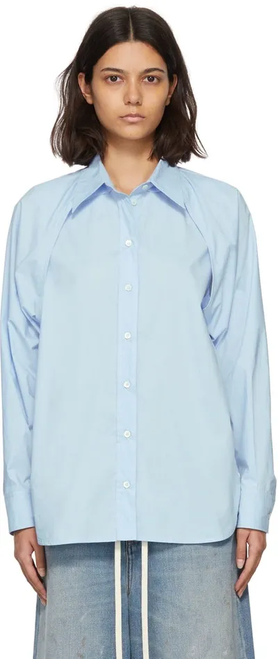 Mm6 Maison Margiela Convertible-sleeve Cotton-poplin Shirt In Blue