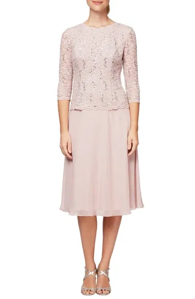 Alex Evenings Mock Two-piece Cocktail Dress In Shell Pink