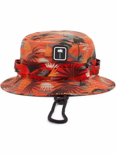 Palm Angels Hawaii Island-print Woven Bucket Hat In Camouflage