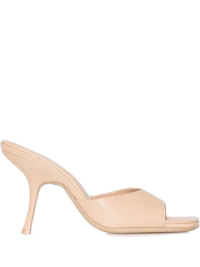 By Far Mora Leather Stiletto Mule Sandals In Beige