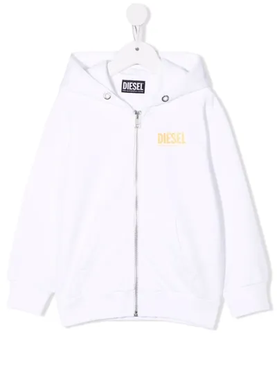 Diesel Kids' Logo-print Hoodie In White