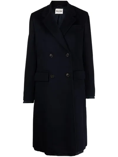 Miu Miu Double-breasted Wool Coat In Blue