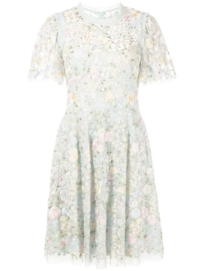 Needle & Thread Floral-embroidered Mini Dress In Blau