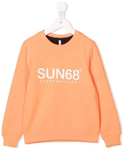 Sun 68 Kids' Logo-print Crew Neck Sweatshirt In Orange