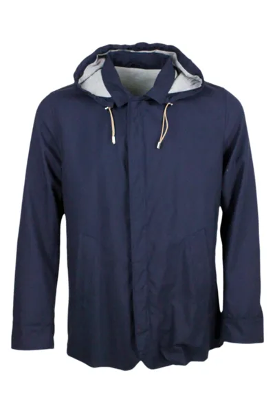 Barba Napoli Lightweight Jacket In Cool Wool In Blue