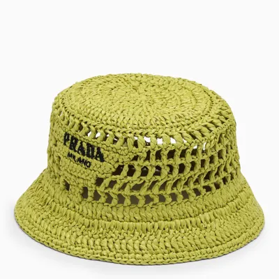 Prada Cedar Crochet Bucket Hat In Green