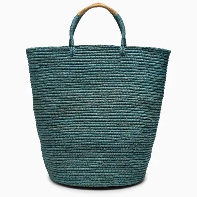 Sensistudio Blue Raffia Large Handbag In Light Blue