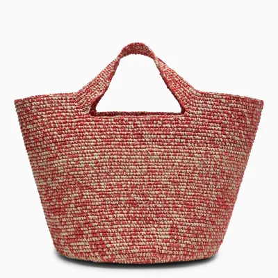 Sensistudio Beige/red Raffia Medium Handbag