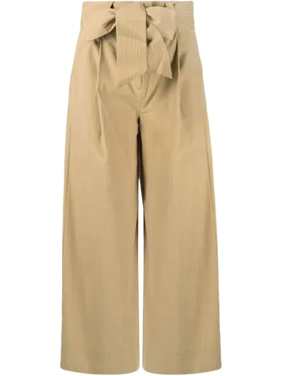 Twinset Belted Wide-leg Trousers In Beige