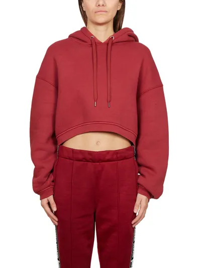 Alexander Wang Long Sleeved Drawstring Cropped Hoodie In Red