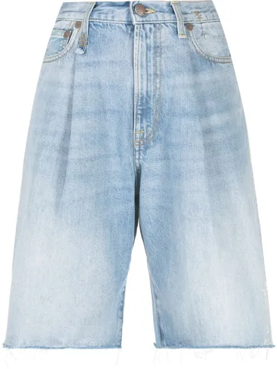 R13 Frayed Hem Denim Shorts In Blau