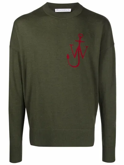 Jw Anderson Logo-print Merino Wool Jumper In Green