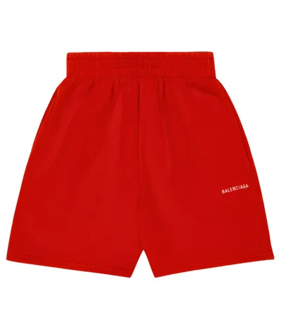 Balenciaga Logo-print Cotton Track Shorts In Red