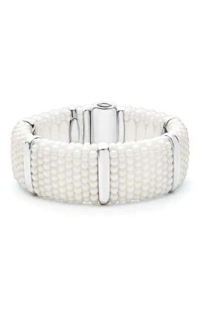 Lagos 18k Yellow Gold & Sterling Silver White Ceramic Caviar Bead Statement Bracelet In White/silver