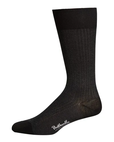 Pantherella Men's Fabian Chevron Pattern Egyptian Cotton Socks In Black