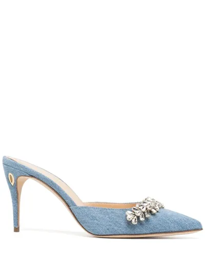 Jennifer Chamandi Crown Jewel Mules In Blau