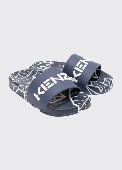 Kenzo Kid's Logo Pool Slide Sandals, Toddler/kids In 848-navy