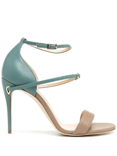 Jennifer Chamandi Rolando Bicolor Napa Ankle-strap Sandals In Taupeblue