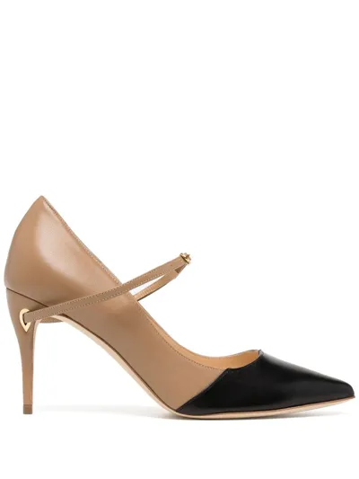 Jennifer Chamandi Lorenzo 85 Two-tone Leather Pumps In Beige