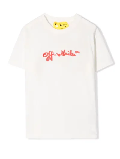 Off-white Kids' Embossed-logo T-shirt In Bianco