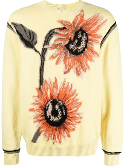 Paul Smith Sunflower Intarsia-knit Cotton-blend Jumper In Yellow