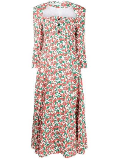 Philosophy Di Lorenzo Serafini Long Floral Cotton Dress In Red