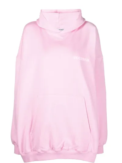 Balenciaga Large Fit Logo-print Cotton Hoodie In Pink