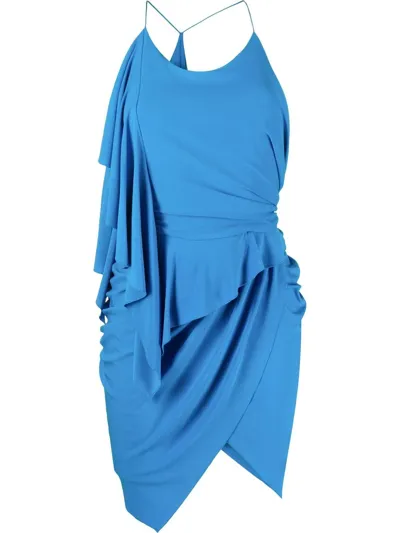 Alexandre Vauthier Asymmetric Draped-effect Mini Dress In Blue