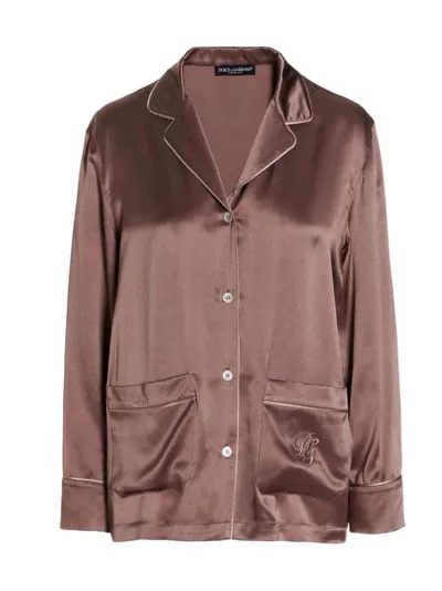 Dolce & Gabbana Buttoned Long-sleeved Pajama Shirt In Brown