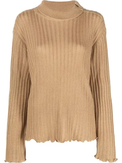 Maison Margiela Ribbed High Neck Jumper In Braun