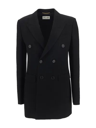 Saint Laurent Double-breasted Button-up Blazer In Black