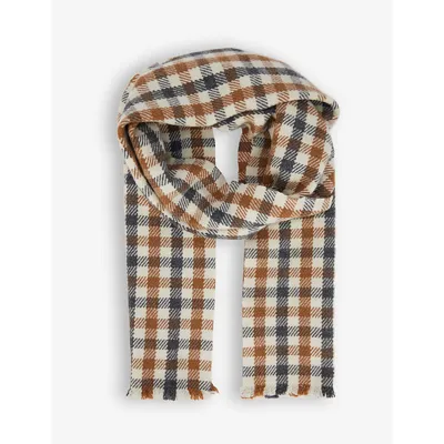 Eleventy Fringed Check-pattern Cashmere Scarf In Ivory