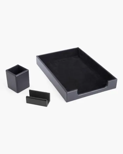 Royce New York Leather Suede-lined 3-piece Executive Desk Accessory Set In Black