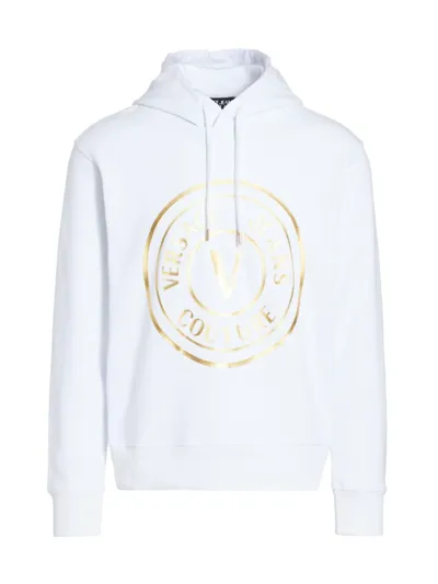 Versace Jeans Couture Metallic Emblem Hoodie In White Gold