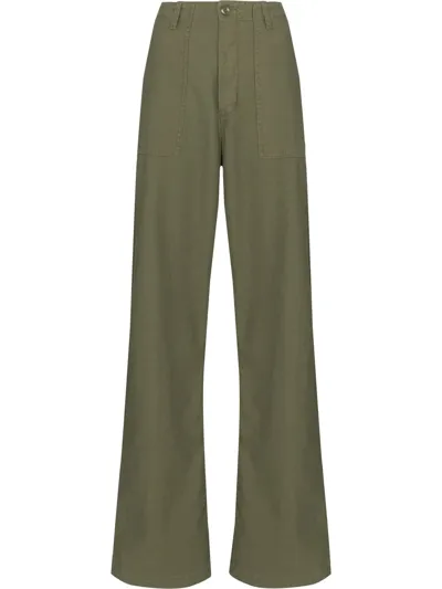 R13 Low-rise Wide Leg Cotton Trousers In Olive