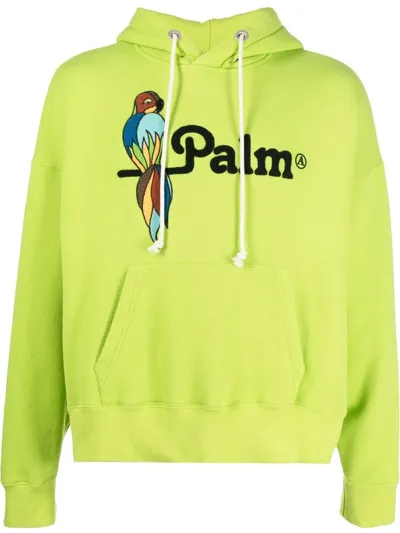 Palm Angels Embroidered-design Drawstring Hoodie In Green